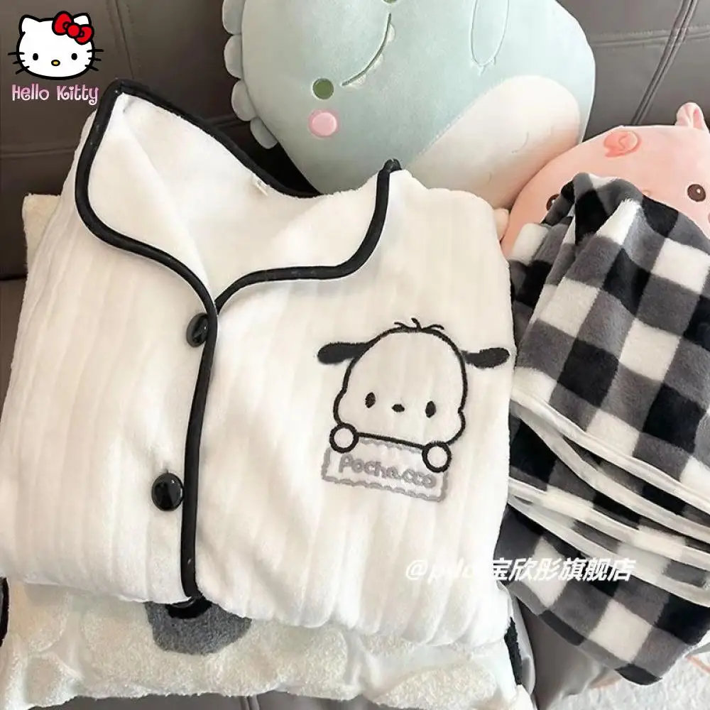 

Sanrios Pochacco Anime Home Clothes Set Woman Clothes Kawaii Hello Kitty Woman Female Autumn Winter Flannel Pajamas Cute Cartoon