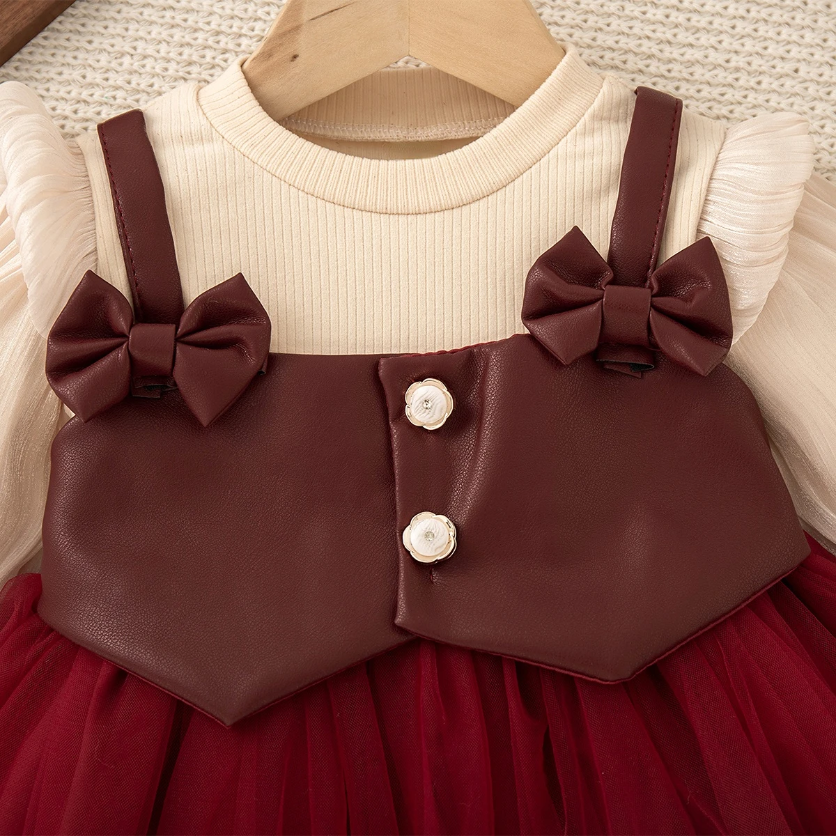 فستان الأميرة الجديد للفتيات الصغيرات من الشيفون الأحمر للربيع والخريف، ملابس أطفال بفيونكة حلوة للأطفال من عمر 6 أشهر إلى 3 سنوات #4