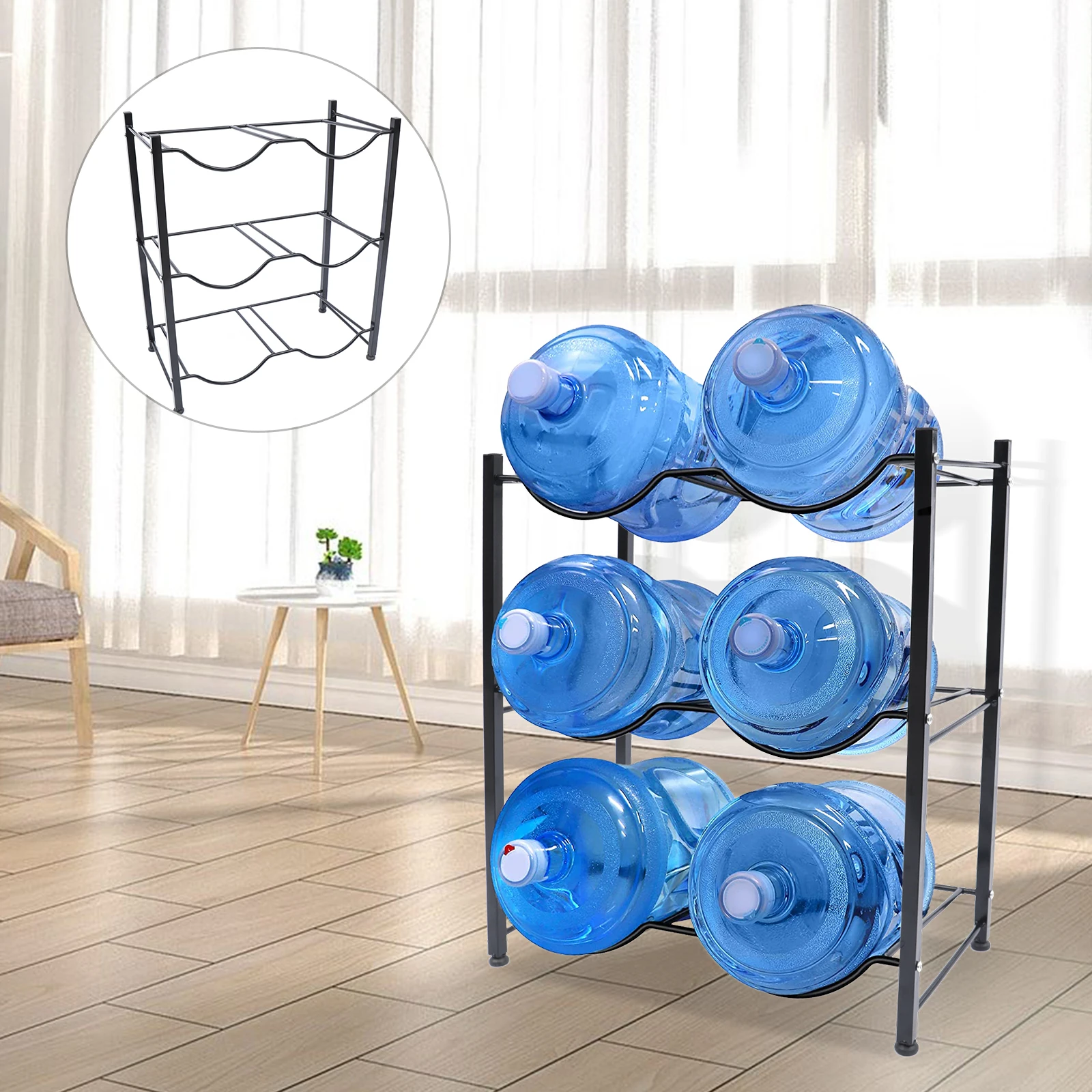 5 Gallon Water Bottle Holder 3 Tier Water Cooler Jug Rack for 6 Bottles Heavy Duty Detachable Water Bottle Storage Rack for Home