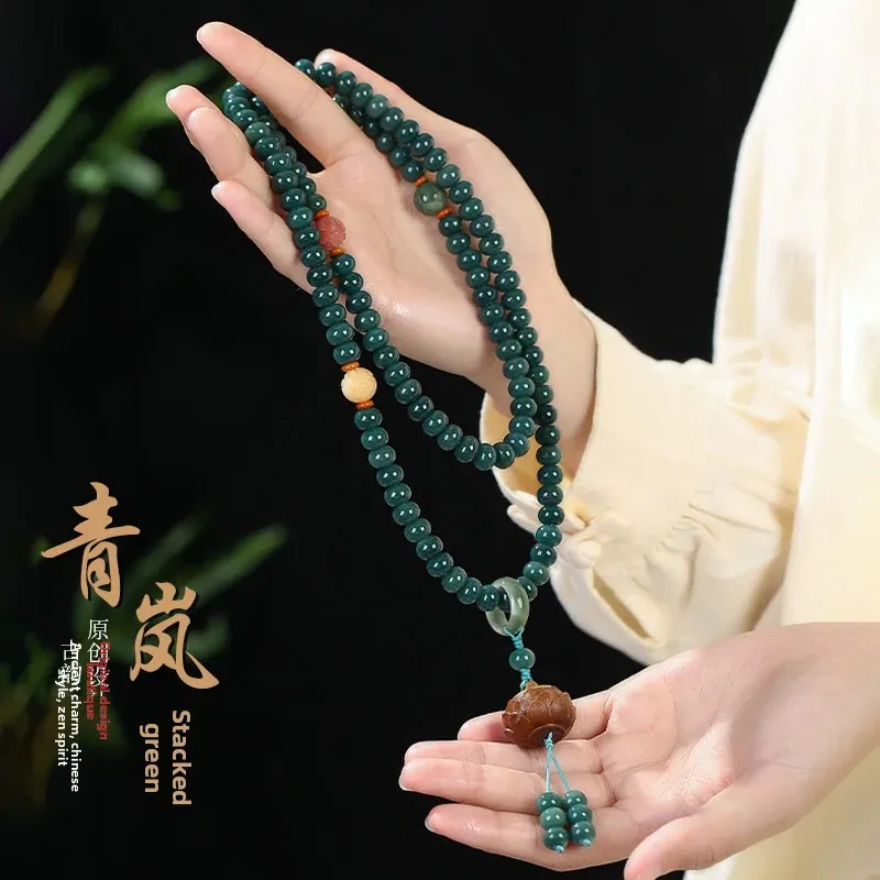 2026 Natürlicher Dunkelgrüner Weißer Jade Bodhi-Wurzel 108 Perlen Gebetsarmband für Frauen und Männer Bodhi-Samen Meditations-Rosenkranz Handgehaltener Mala