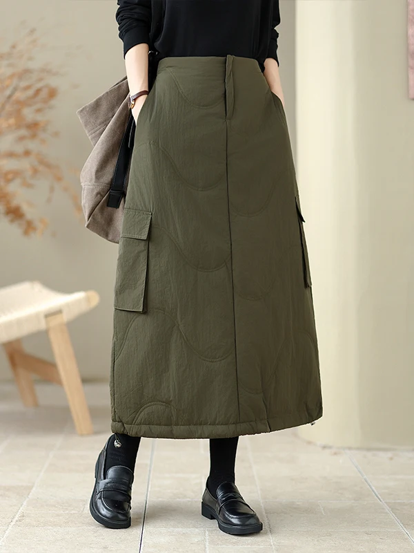 Koreaanse artistieke dames dons katoen f rok verdikte warme casual lange rok lente herfst winter seizoen hoge taille rechte...