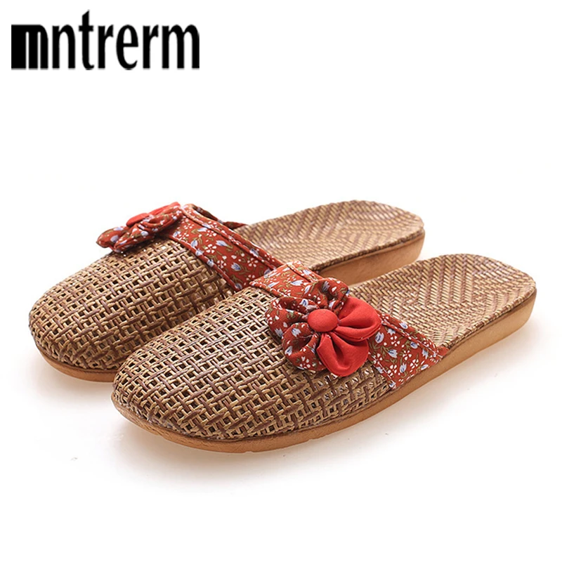 2022 New Linen Slippers Women Summer Bamboo Mats Home Slippers Wooden Floor Shoes Women Eva Soft Sole Beach Slippers Shoes Women