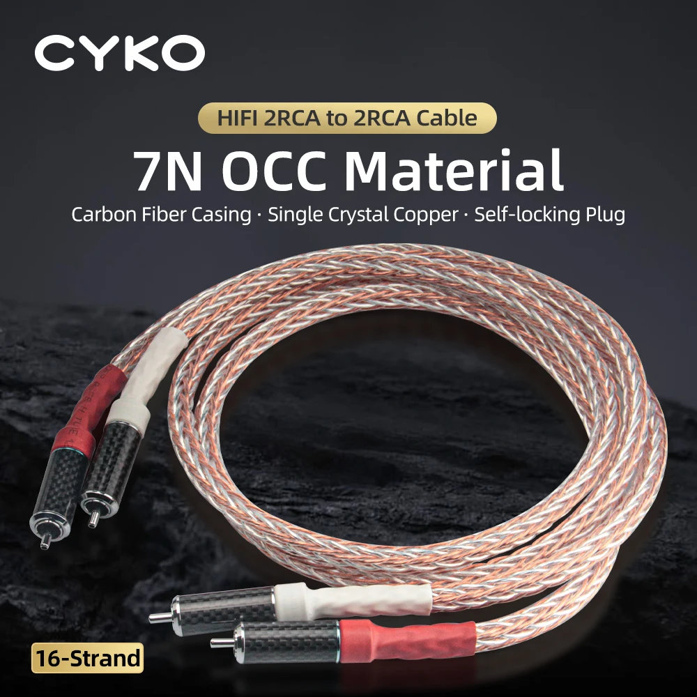 CYKO RCA Cable 7n Silver Plated Occ Hifi 2rca To 2rca High-End Audio Cables For Amplifier Dac Dap Male To Male Tv Car Stereo Mix