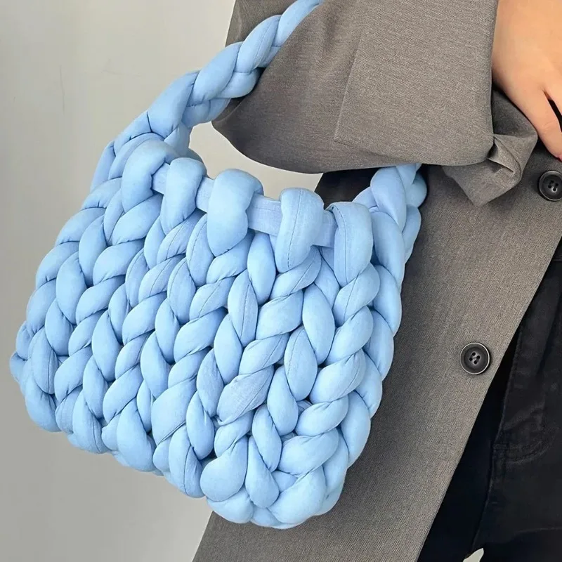 DIY Crochet Bags Handmade Women Underarm Bag Designer Winter Tote Bag Knitting Handbags for Women Woven Chunky Knitted Purse