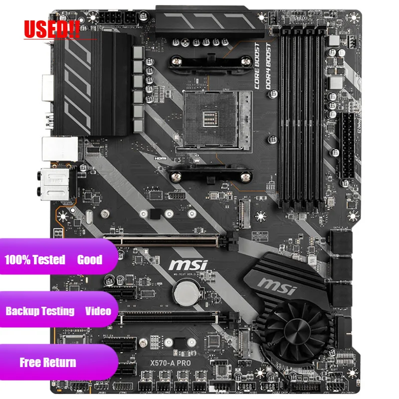 Used  MSI Motherboard X570-A PRO AMD X570 AM4 128GB DDR4 Support AMD Ryzen 5 5600x 4400(OC)MHz PCI-E 4.0 M.2 SATA3 ATX