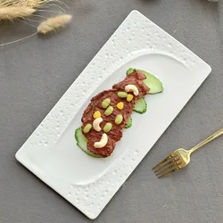 Rectangular Solid Color Relief Ceramic Plate, Flat Plate, Snack, Dessert Plate, Dining Table Artistic Vessel, Kitchenware