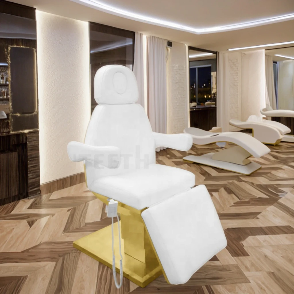 Anteeth Fashion Exquisite Facial Massage Chair White Gold SPA Furniture 4 Motor Beauty Electric Bed