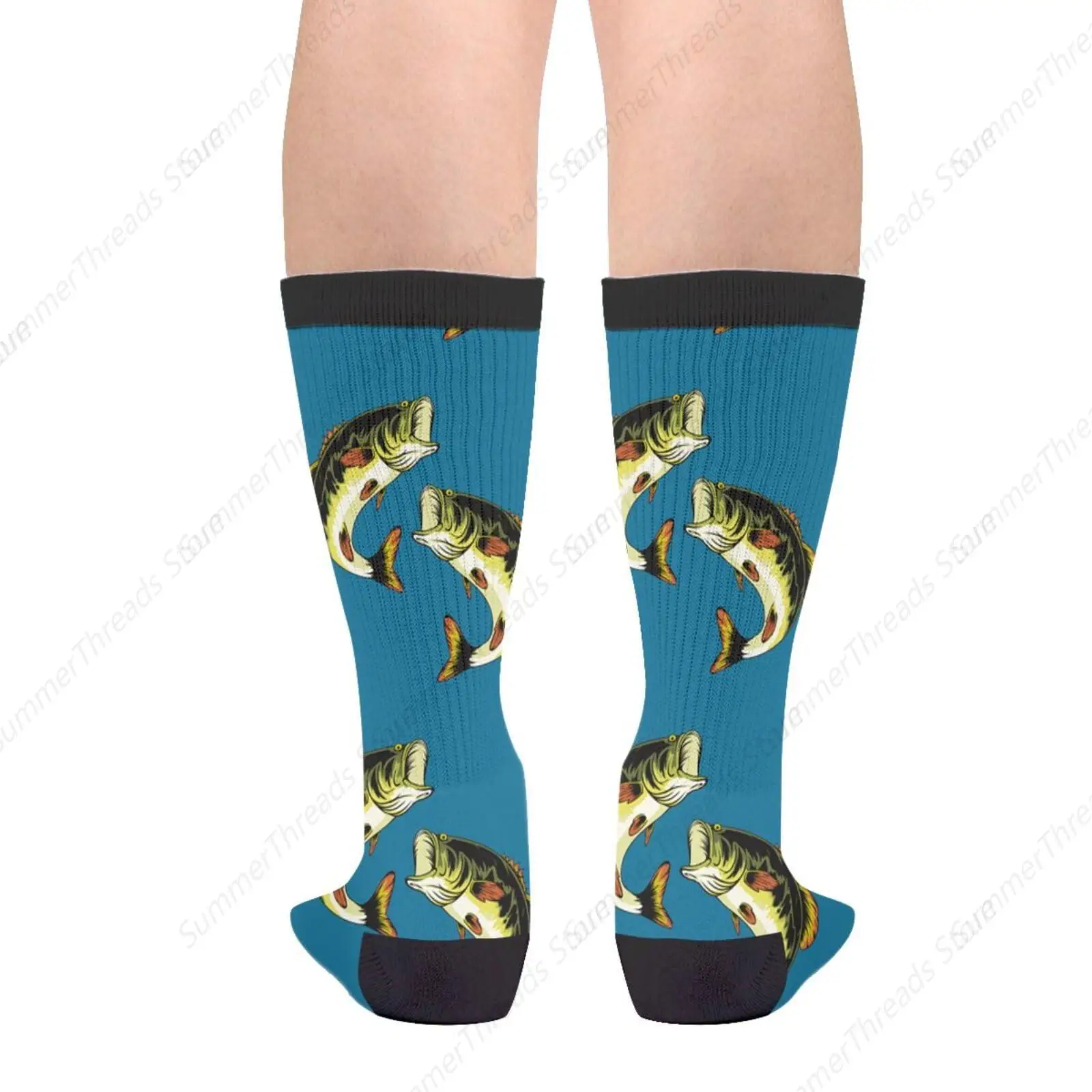 Fly Fishing Large Mouth Bass Fish Lake Casual Unisex Novelty Fun Crew Socks Fashion Comfortable Men And Women Crazy Dress Socks