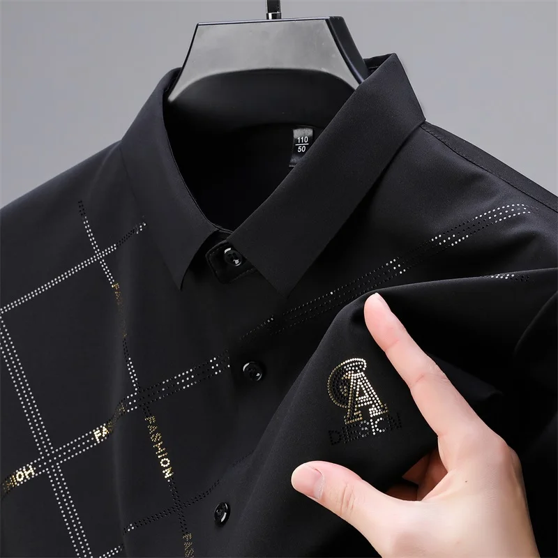 

High End Summer Ice Silk Short Sleeved Printed Men's Shirt Loose Men's Casual Clothing Shirt for Men