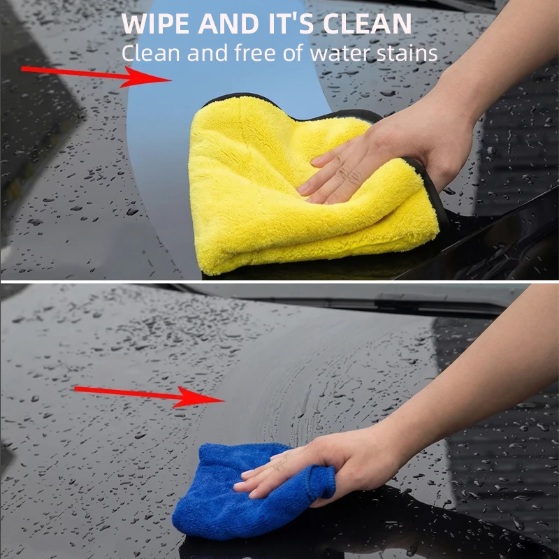 1/2/5pcs Microfiber Cleaning Towel — Thicken Soft, Double Layer, Hemming Edge, Car Wash Drying Cloth, Auto Detailing Accessory