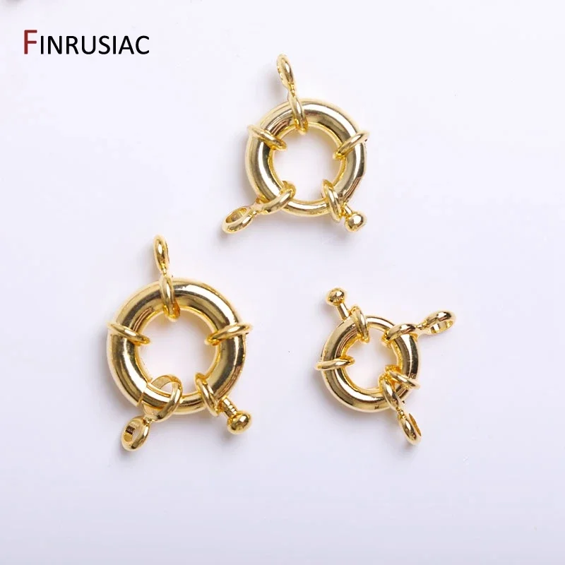 Trendy 18K Gold Plated Brass Metal Round Spring Clasps Steering Wheel Sailor Clasp For Jewelry Making Fittings Wholesale