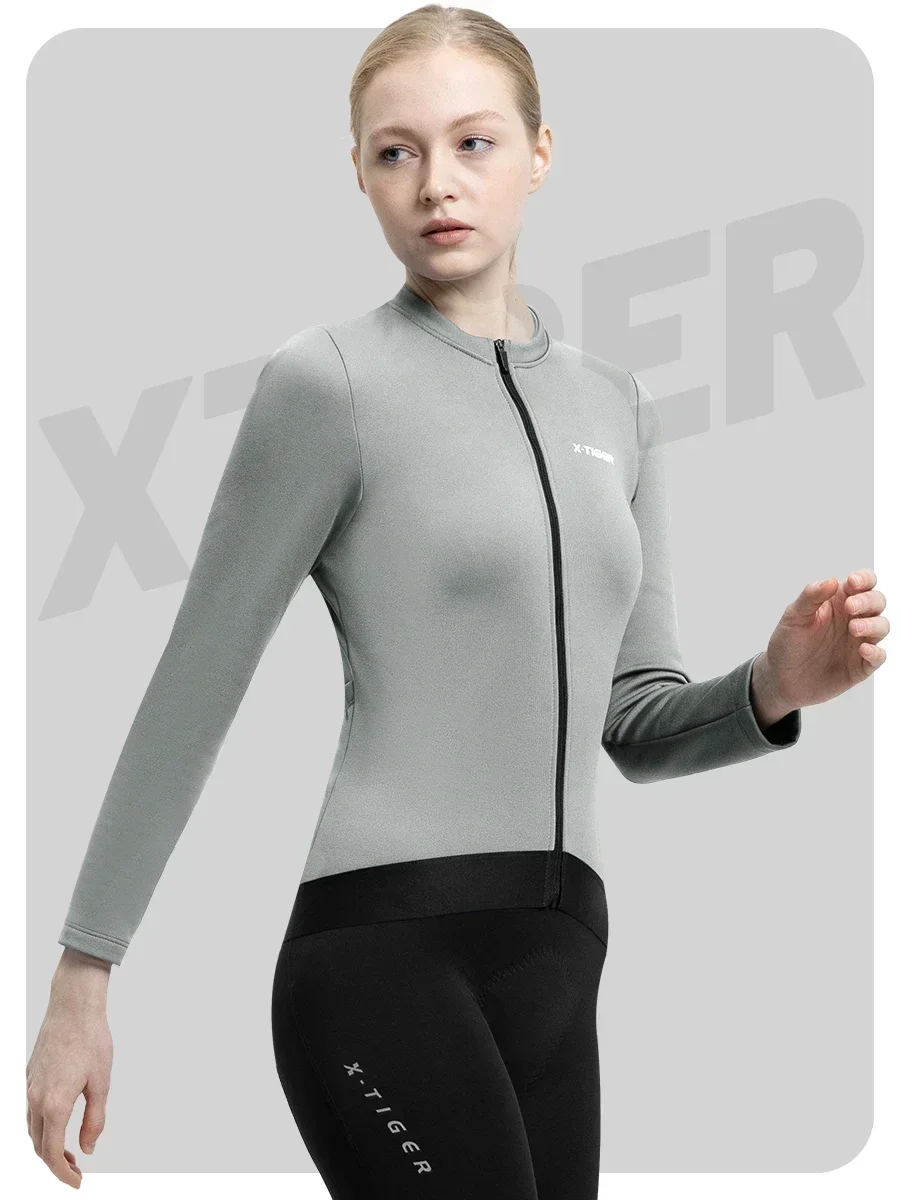 X-TIGER Damen Winter-Fleece-Radtrikot, langärmelig, winddicht, warm, Rennradjacke mit 3 Taschen, Fahrradbekleidung, Oberteile – Detail 13