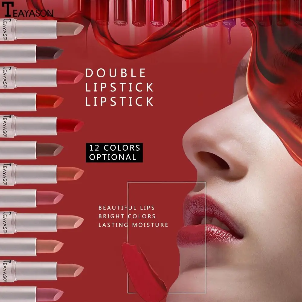 Double-Head Lip Mud Ferramenta cosmética para mulheres, beleza maquiagem, batom fosco, brilho labial, matiz veludo, presente sexy