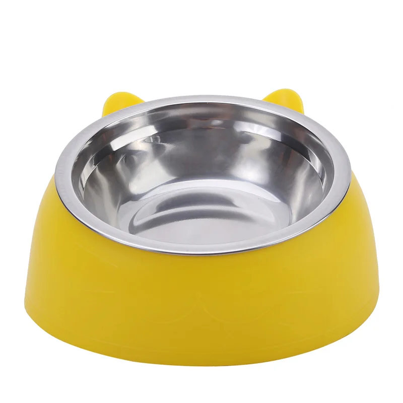 Cat Dog Bowl 15 Degrees Tilted Stainless Steel Cat Bowl Safeguard Neck Puppy Cats Feeder Non-slip Crashworthiness Pet Bowl