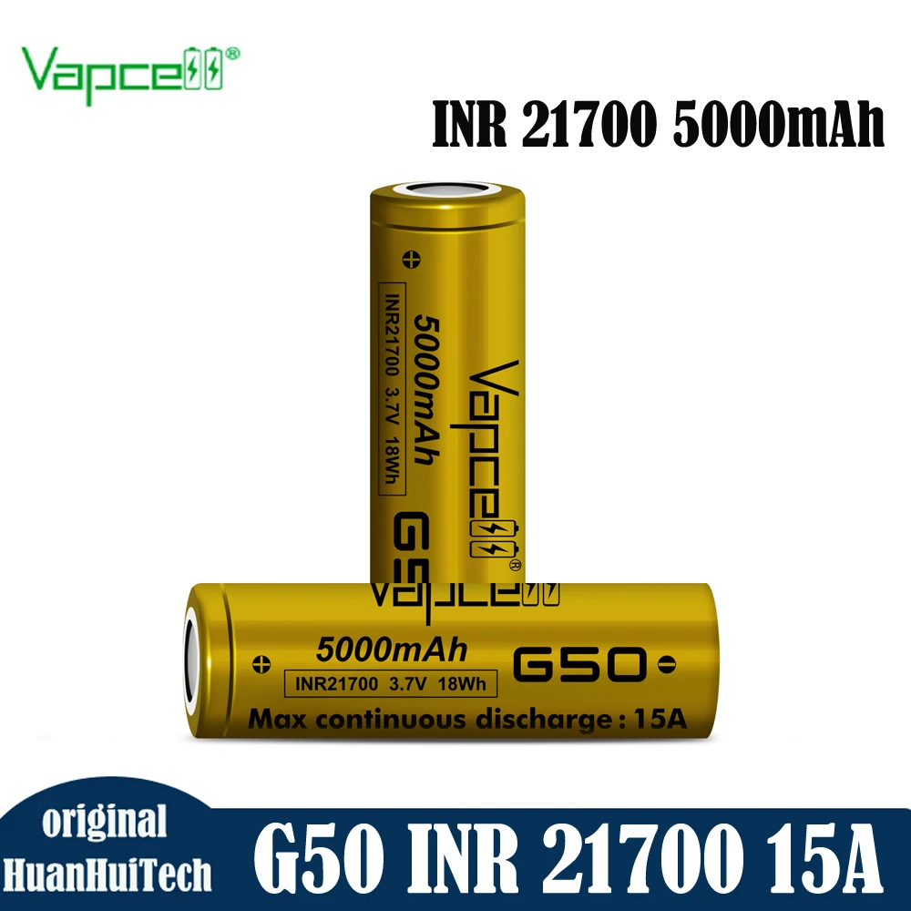 

1-10pcs Vapcell 21700 5000mAh 15A G50 Lithium cell Big Capacity INR21700 Rechargable Battery for Flashlight