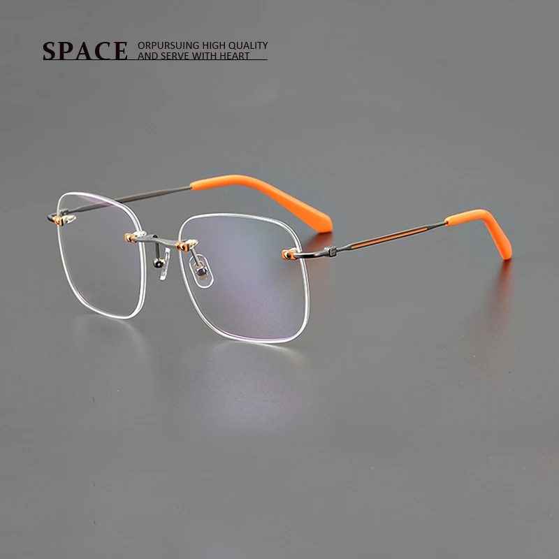 HPT075 Female myopia titanium frameless optical glasses Male reading glasses High quality frames can be engraved LOGO