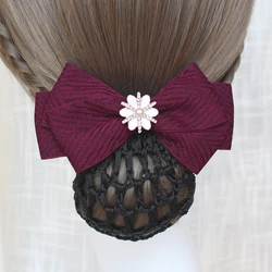 1Pcs Professional Head Flower Hotel Nurse Bank Lady Net Bag Bowknot Stewardess Hair Net Clip Hair Accessories Headwear