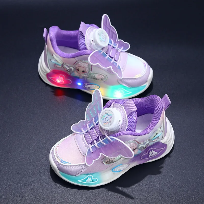 Disney girls spring new led light studentki obuwie casual s obrotowe buty z klamrami dziewczęce trampki obuwie casual