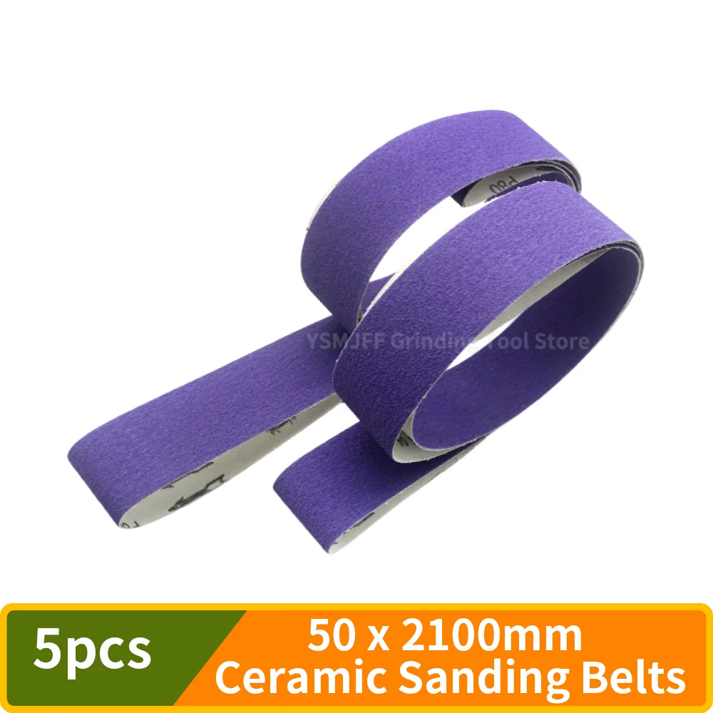 Image of 5 Stück 2100 x 50 mm Keramik-Schleifbänder, P80-P400, flexible Stoffunterlage zum Polieren von Metall, Entgraten von Edelstahl, Holzbearbeitung