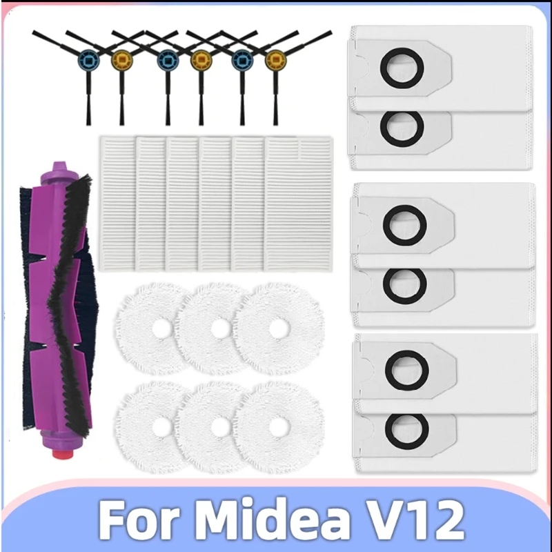 Piezas de repuesto para Robot aspirador Midea V12, cepillo lateral principal lavable, paño de mopa, filtro Hepa, bolsa de polvo, 25 piezas