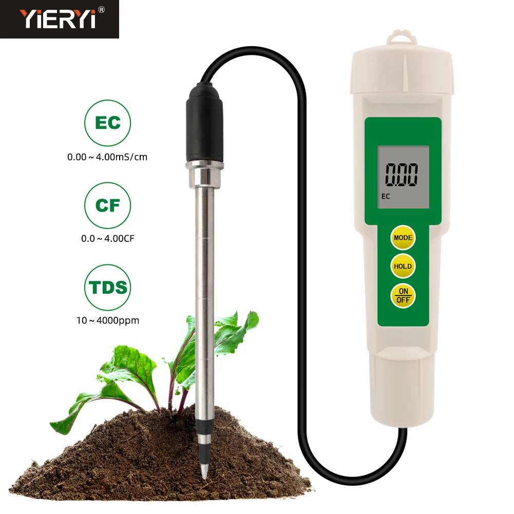 3 in 1 Soil Tester EC/TDS/CF Digital Soil Meter Conductivity Testing with High Accuracy Sensor For Flower Garden Planting Lawn