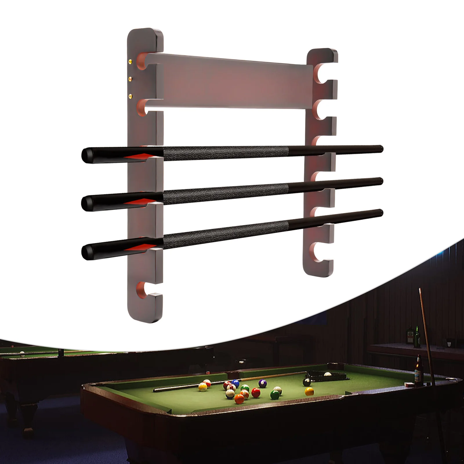 

6 Sticks Pool Cue Rack Wall Mounted, Horizontal Storage, Billiard Cue Holder for Play Room, Long Canes and Walking Sticks