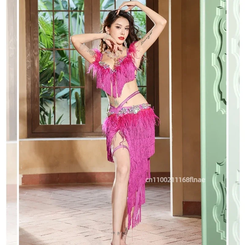 Damen-Bauchtanz-Performance-Kostümset mit Quasten, sexy Fransen-Outfit für orientalische Tanzbühne und Training, weibliches Kostüm – Detail 5