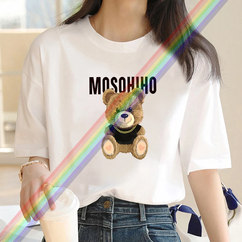 Bear For Women's Luxury Brand High-Quality Summer Printing T-shirt 100% Cotton Casual Oversized Y2k Personality Sleeve O-neck