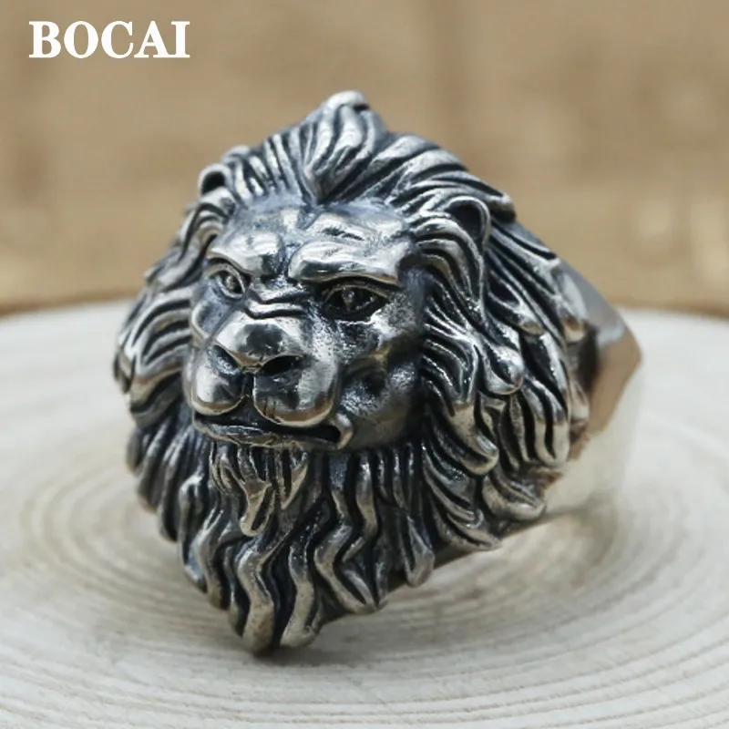 

BOCAI New S925 Silver Trendy and Domineering Lion Man Ring Retro Exaggerated Rock Punk Style Jewelry Accessories