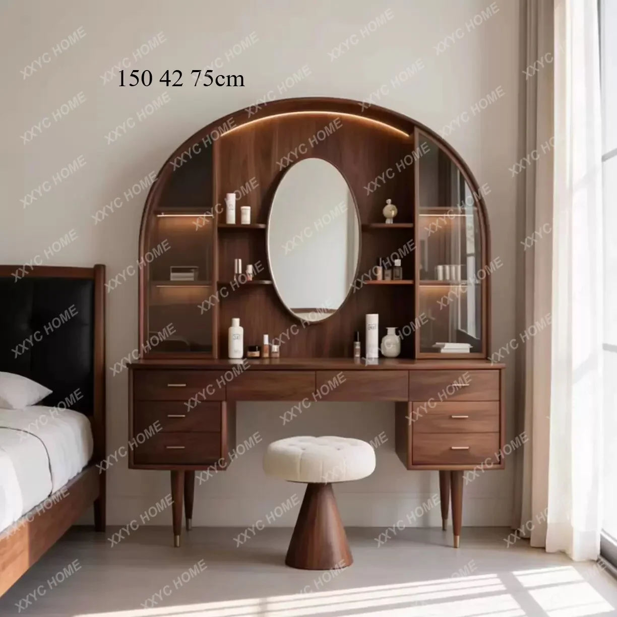 DDNew Chinese-style solid wood dresser with mirror storage cabinet art style modern light luxury, bedroom dressing table