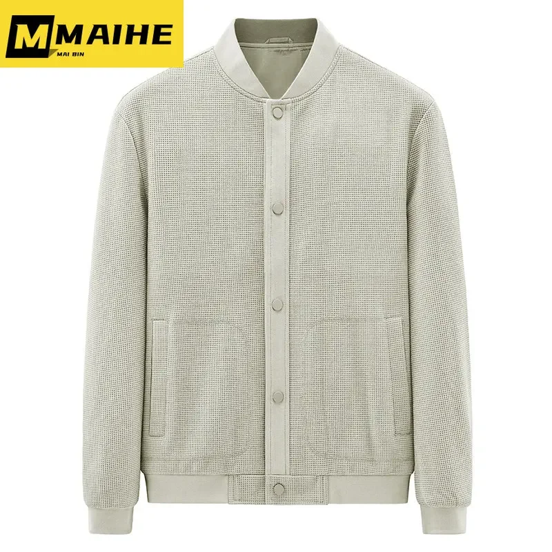 Chaqueta fina de punto para hombre, abrigo deportivo de Color sólido con cuello levantado, traje de béisbol para calle al aire libre, moda informal, otoño, 2024