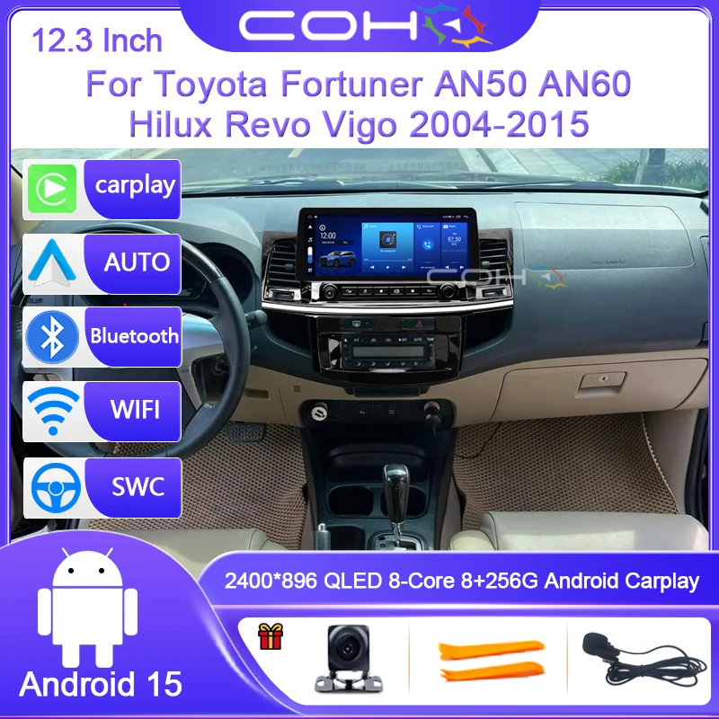

12.3 Inch For Toyota Fortuner AN50 AN60/Hilux Revo Vigo 2004-2015 Android 15 8-Core Car Multimedia Player Stereo Receiver Radio