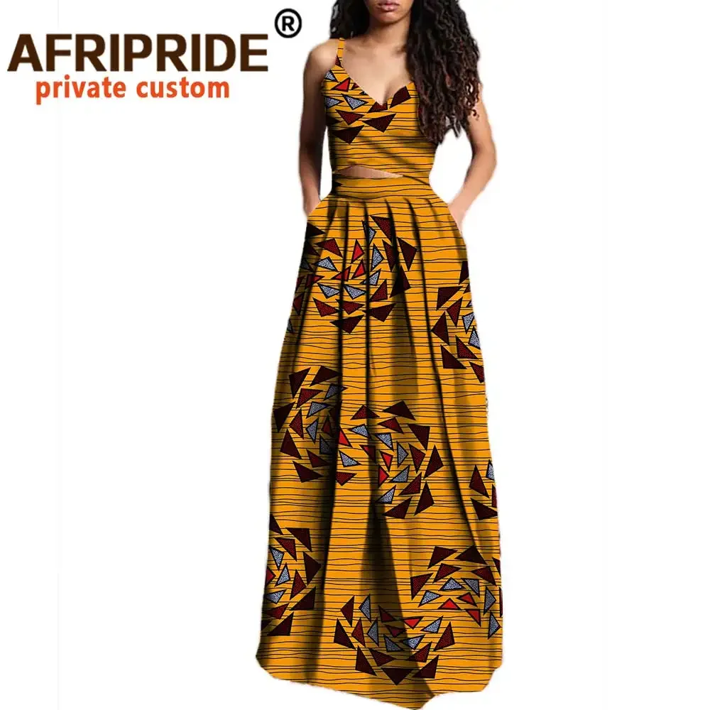 

2024 African 2 Piece Set for Wome Crop Top and Maxi Skirts Dashiki Outfits Ankara Clothes Plus Size Pure Wax Cotton A722629