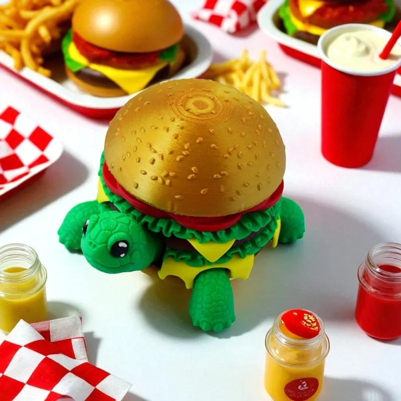 3D 프린팅 창의적인 햄버거 거북이 장난감 분리형 통합 관절 가동 장난감 데스크탑 장식품 등반 애완동물 장난감