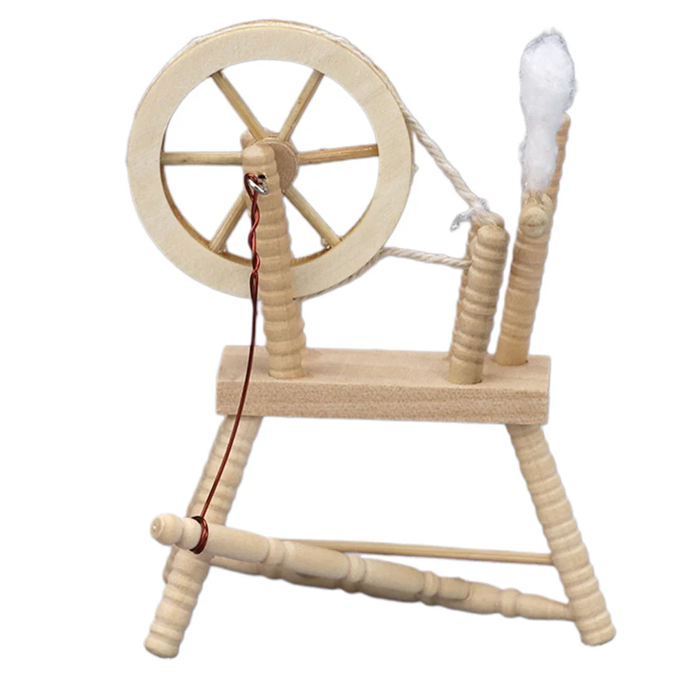 

Model Vintage Spinning Wheel Mini Textile Wooden Kids Sewing Machine House Hand Reeling Creative Child Toys