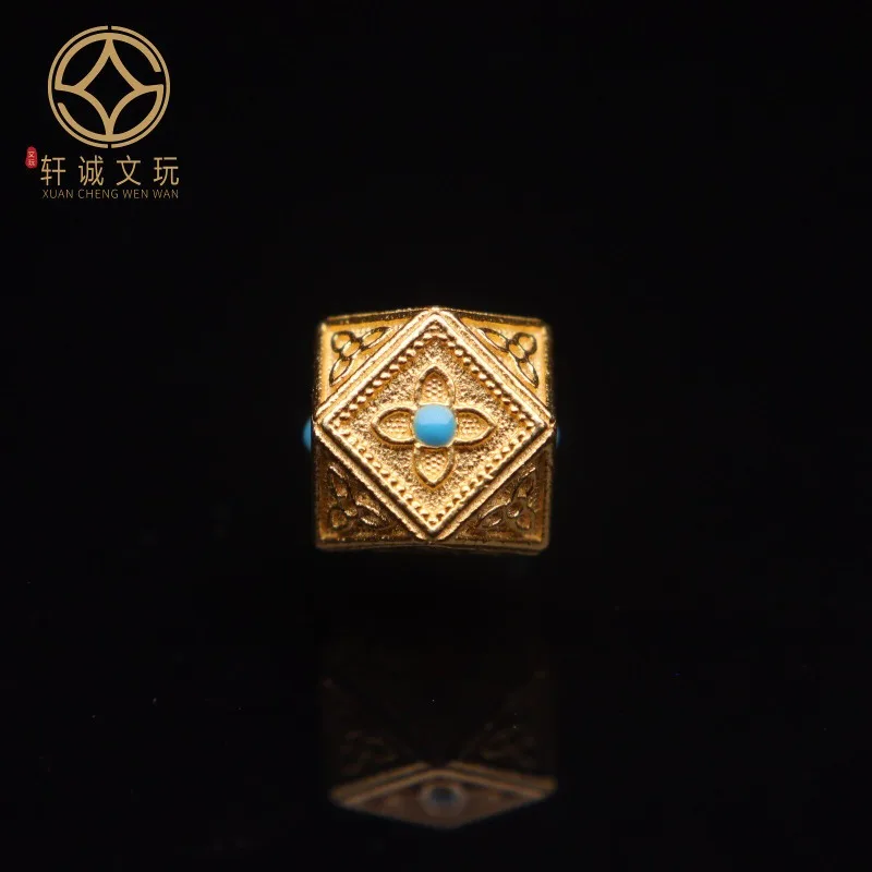 

Original Gold Plated Inlaid Natural Turquoise Octagonal Barrel Spacer Loose Beads Handmade Bracelet DIY Luxury Craft Accessory