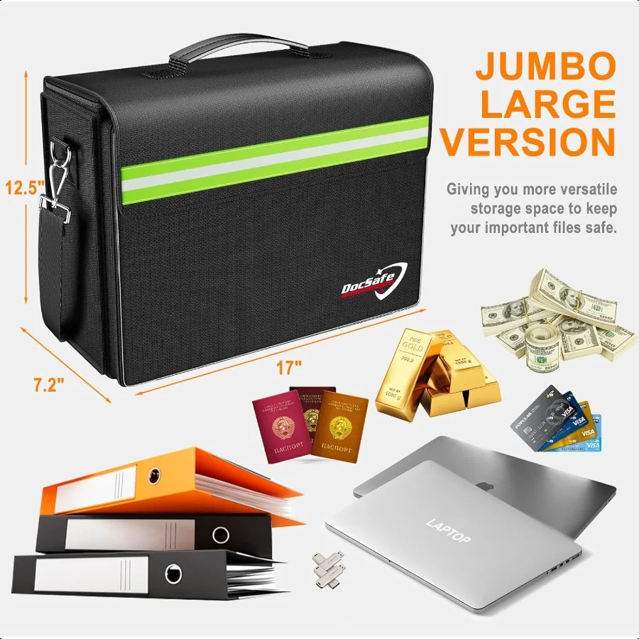 5200F حقيبة مستندات كبيرة مقاومة للحريق مقاومة للماء مع جيوب متعددة 17x12.5x7.2 منظم تخزين الملفات حامل مستندات مهم