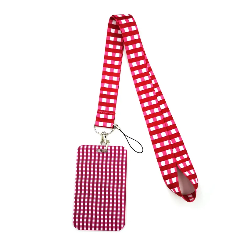 Simple Red Lattice Key lanyard Car KeyChain ID Card Pass Gym Mobile Phone Badge Kids Key Ring Holder Jewelry Decorations