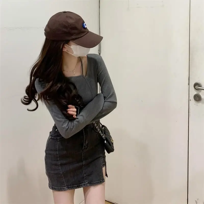 تي شيرت نسائي بأكمام طويلة Harajuku قطن كبير الحجم مزين بالدانتيل القوطي Y2K ملابس جمالية غير رسمية أنيقة ومريحة بقصة ضيقة