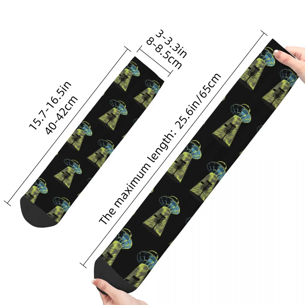 Funny Crazy Sock Men Vintage Spaceship Alien Hip Hop Harajuku Disc Golf Baskets Throw Sport Happy Printed Boys Crew Sock Gift