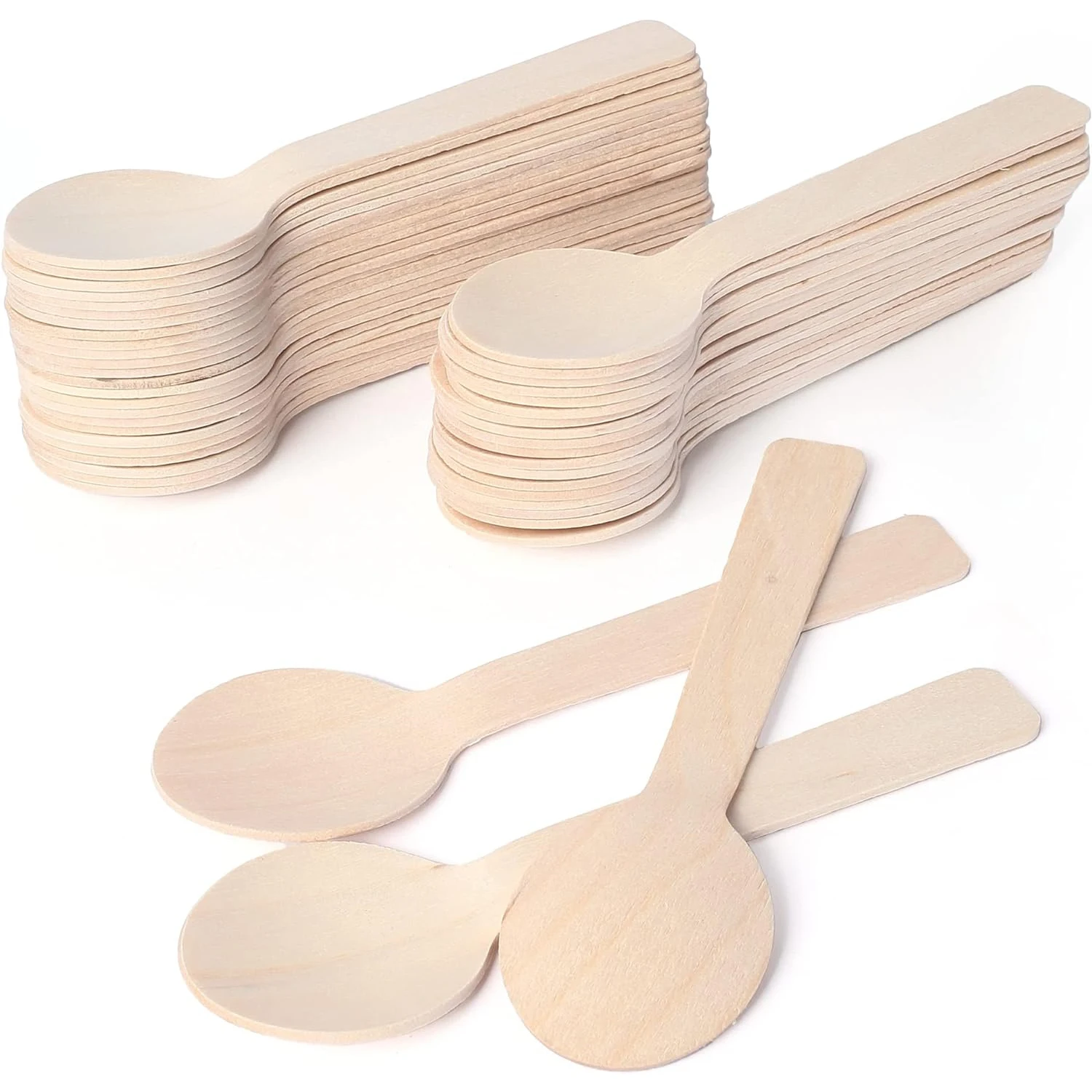 100 Pcs Party Mini Wooden Spoon 3.9 Inch Disposable Dessert Chocolate Cutlery Parties, Weddings, Camping.