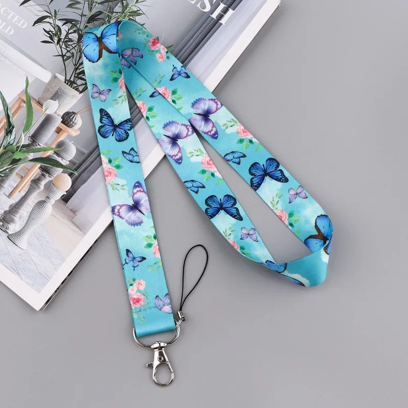 Butterfly Design Hard Shell Slide Card Case Portable Lanyard Keychain for Work ID Student Campus Bus Card Holder