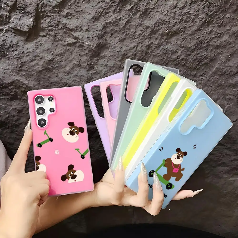 Phone Case Soft TPU Clear Case For Samsung S22-S26, 2-in-1 Detachable Multi-Color Card Holder Cover Little Bear On Skateboard
