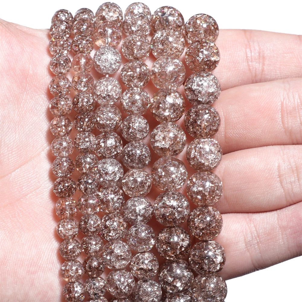 1 Strand Explosive Crystal Beads Round Loose Crystal Beads Coffee Cracked Beads For Diy Jewelry Necklace Bracelet Accessories