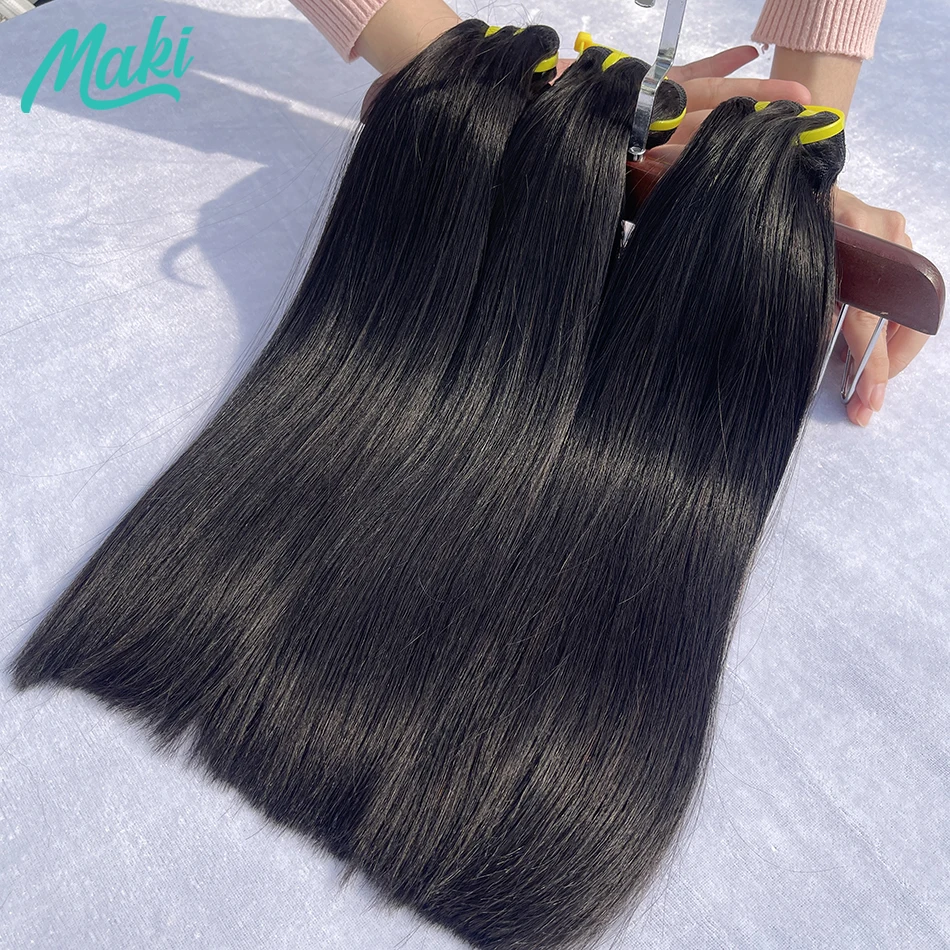 Super Double Drawn Bundles Bone Straight Human Hair Double Weft Unprocessed Raw Virgin Hair Weave Extensions #1B Natural Color