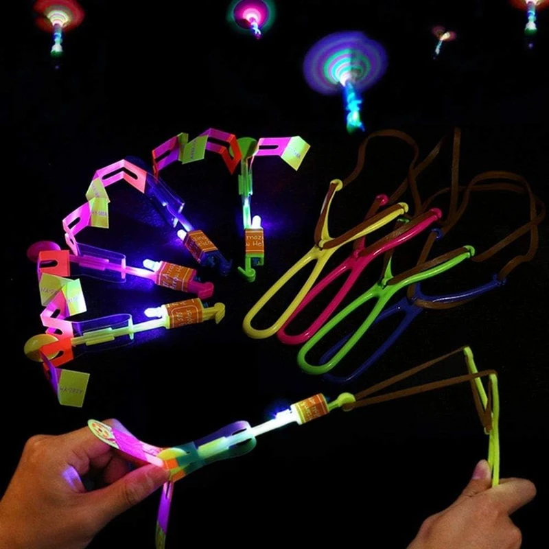 100-10PCS Light Toy Arrow LED Light Toys Outdoor Party Gift Rubber Band Catapult Glow In The Dark Rocket Helicopter Flying Toy