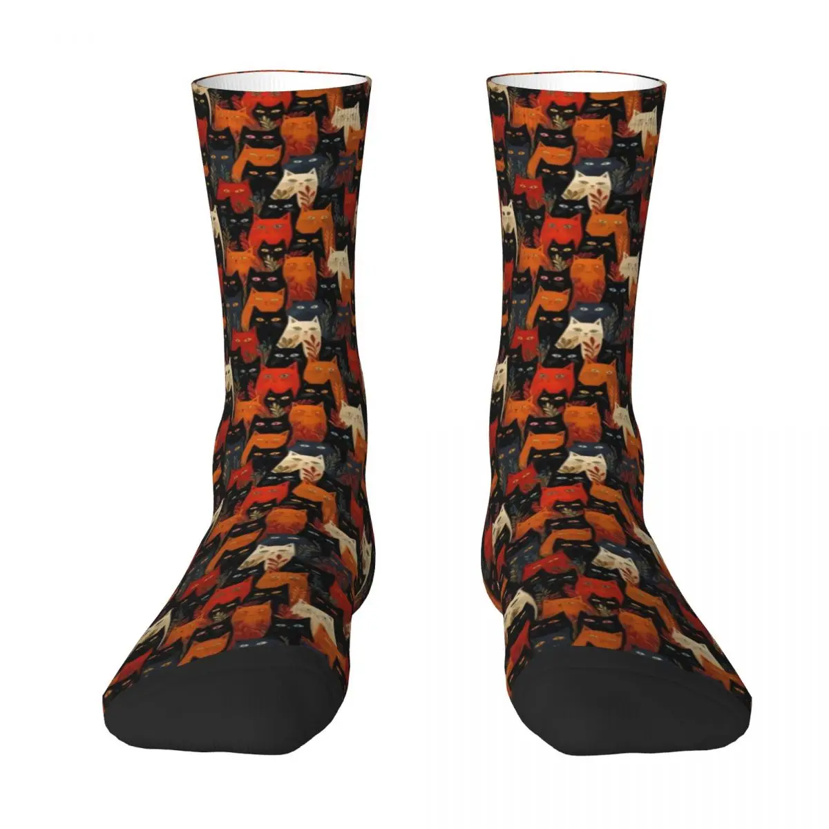 Animal Cartoon Stockings Cats in Fall Foliage Printed Elegant Socks Autumn Non Skid Socks Unisex Men Climbing Warm Soft Socks
