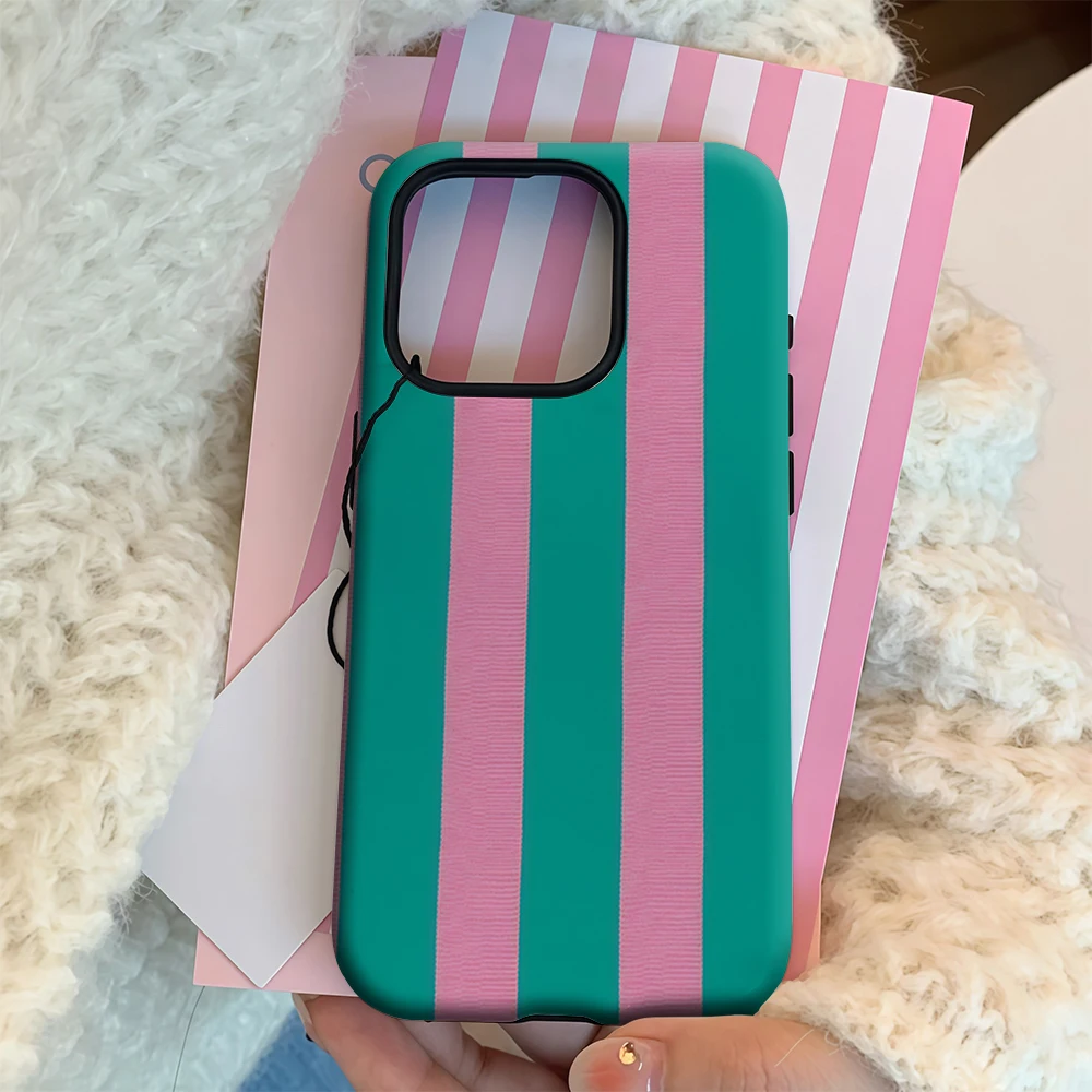 Blush & Teal verticale streep IPhone 17 Must-Haves telefoonhoesje voor IPhone 17 16 15 14 13 Pro Max Plus dubbellaagse achterkant