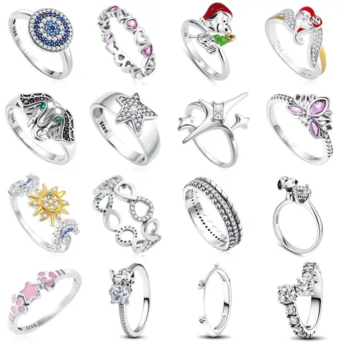925 스털링 실버 미니소 스누피 크리스마스 발자국 별 달 사이즈 6 7 8 9 꽃 반지 패션 고급 여성용 주얼리