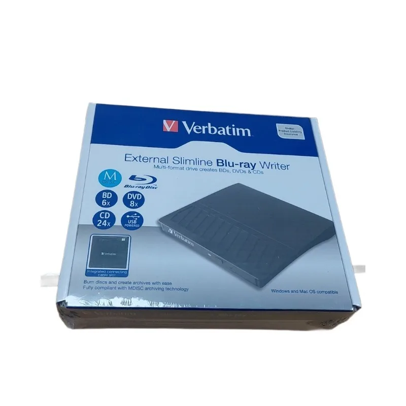 For Verbatim BDR Burner External Slimline Ultra HD 4K Blu-Ray Writer Portable Blu Ray Disc Drive USB Type C Support 100GB Mdisc
